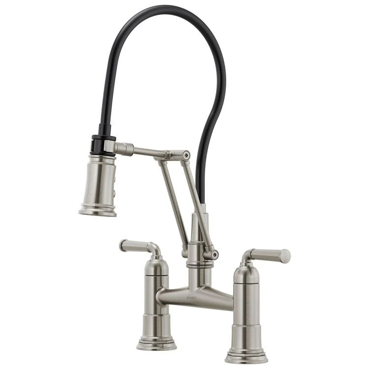 Kitchen Faucet Rook Bridge with Finished Semi-Flexible Hose 2 Lever ADA Brilliance Polished Nickel 1.8 Gallons per Minute - Frankwebs