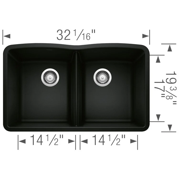 Kitchen Sink Diamond 32 x 19 Inch Double Bowl Equal Double Bowl Coal Black Undermount - Frankwebs