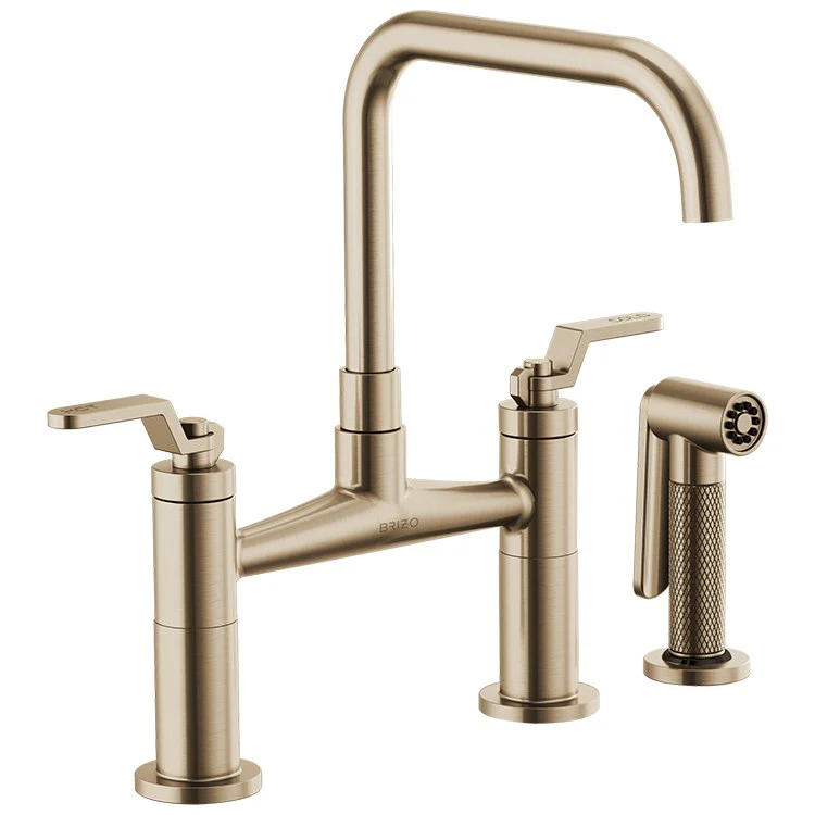 Litze Two Handle Kitchen Bridge Faucet with Square Spout/Industrial Handle/Side Sprayer - Frankwebs