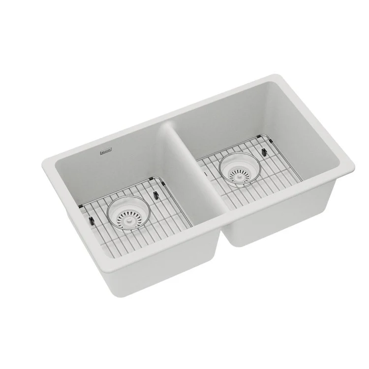 Sink Kit Quartz Classic Equal 33 x 18.5 Inch Double Bowl White Two Bottom Grids Two Drains Cleaning Kit - Frankwebs