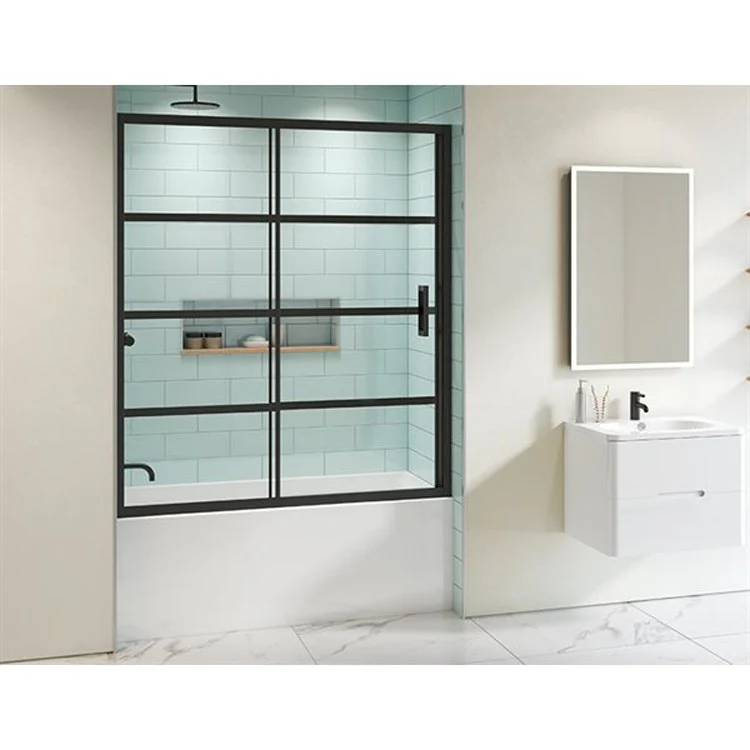 Shower Door Latitude Tub Enclosure 60 x 66 Inch Matte Black Clear with Black 5/16 Inch - Frankwebs