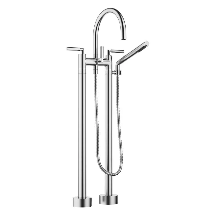 Tub Filler TARA Freestanding Mixer with Handshower 5-7/8 Inch Spread 3 Lever ADA Brushed Chrome - Frankwebs