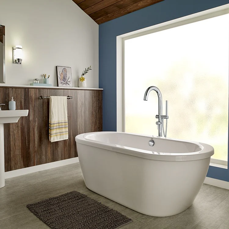 Contemporary Round Freestanding Bathtub Filler with Lever Handle for Flash Rough-In Valve - Frankwebs