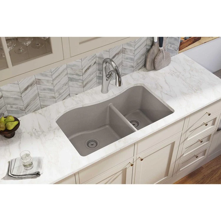 Kitchen Sink Quartz Classic 32.5 x 20 Inch Double Bowl 60/40 Greige Undermount - Frankwebs