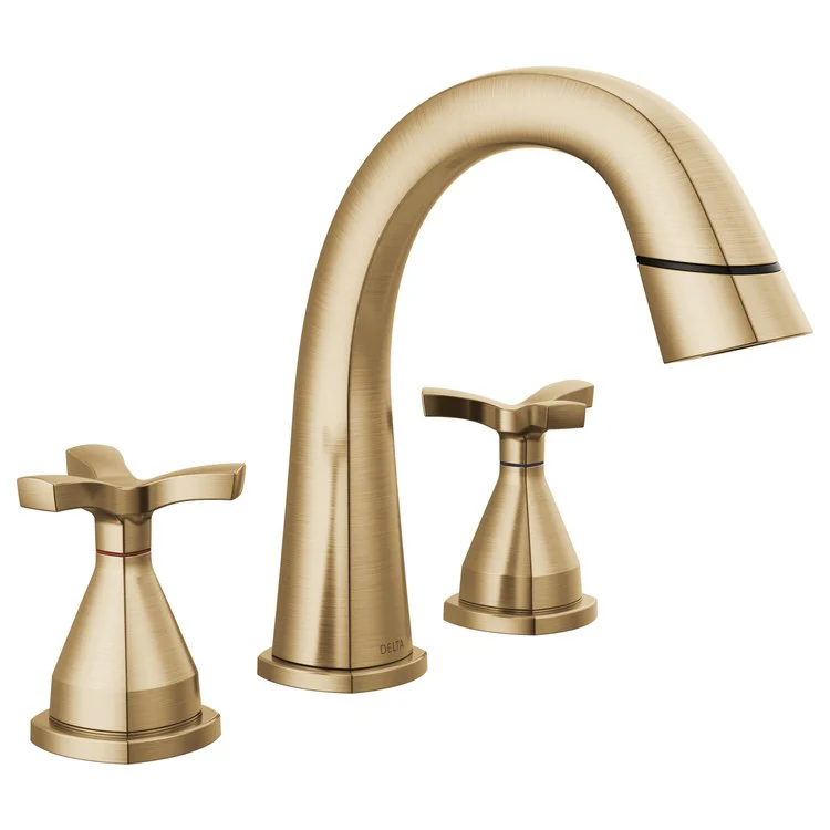 Lavatory Faucet Stryke Widespread 4-16 Inch Spread 2 Helo ADA WaterSense Lumicoat Champagne Bronze 1.2 Gallons per Minute Metal Pop-Up 3 Hole Diamond Seal Technology - Frankwebs