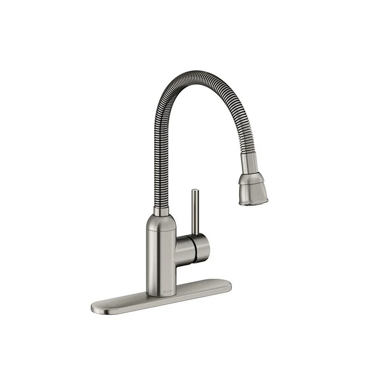 Laundry Faucet Pursuit Deck Mount 1 Forward Only Lever ADA Lustrous Steel Flexible Handspray Type Flexible 1 Brass Hole Spout Height 8-3/8 Inch - Frankwebs