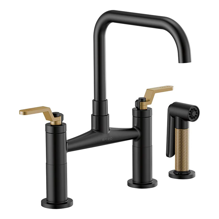 Litze Two Handle Kitchen Bridge Faucet with Square Spout/Industrial Handle/Side Sprayer - Frankwebs