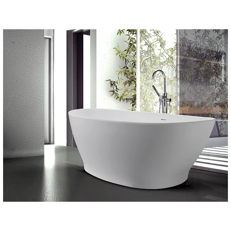 Soaking Tub Elise 73.25 x 42.5 Inch with Integrated Pedestal Center White Gloss Sculpturestone 140 Gallons 24-1/2 Inch - Frankwebs
