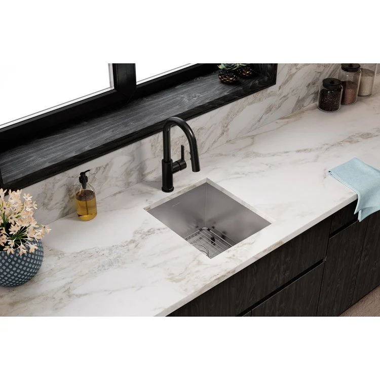 Sink Kit Crosstown 16 x 18.5 Inch Single Bowl Polished Satin Bottom Grid Strainer Drain Cleanser Towel Cloth Bag - Frankwebs