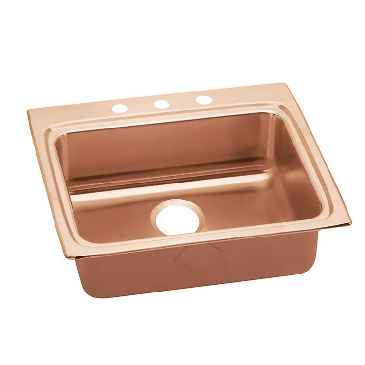 Kitchen Sink 25 x 22 Inch Single Bowl 3 Hole ADA Copper Drop-In Rectangle Drain Location Rear Center Depth 5 Inch Full Spray Sides and Bottom - Frankwebs