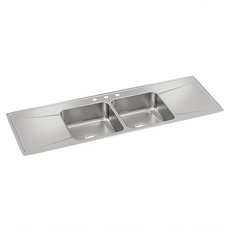 Kitchen Sink Lustertone Classic 66 x 22 Inch Double Bowl Equal with 2 Drain Board 3 Hole Lustrous Satin Drop-In - Frankwebs