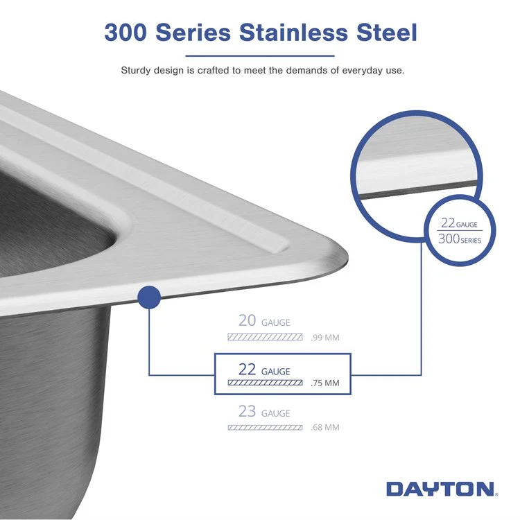Kitchen Sink Dayton 25 x 21.25 Inch Single Bowl 1 Hole ADA Satin Drop-In Rectangle Drain Location Rear Left Depth 5-3/8 Inch Bottom Only Pads - Frankwebs
