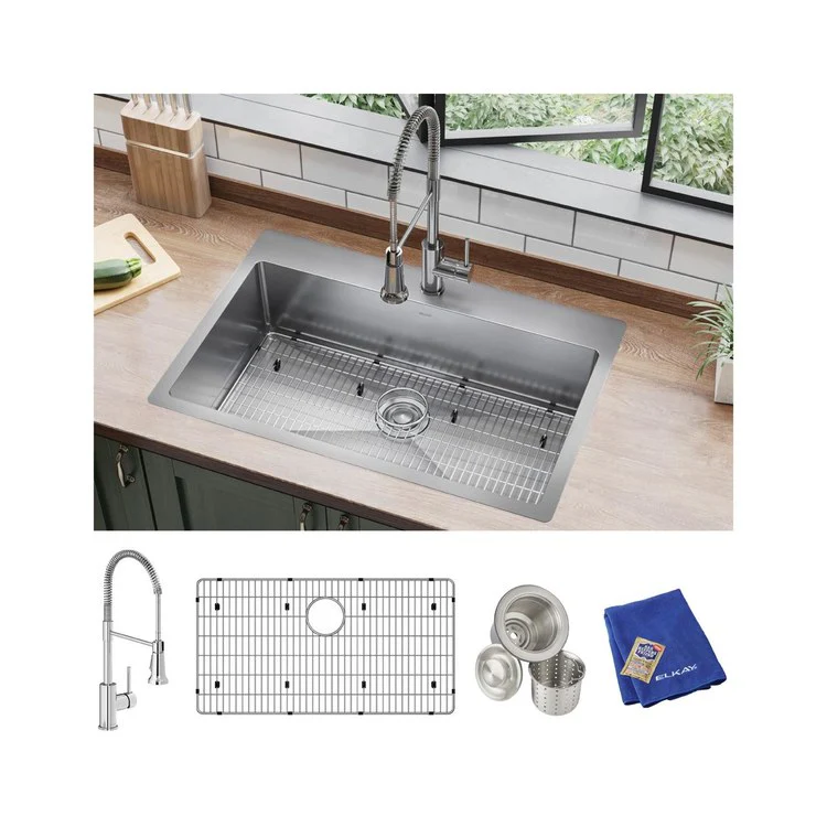 Kitchen Sink Crosstown 33 x 22 Inch Single Bowl Kit with Faucet 1 Hole Polished Satin Drop-In Undermount - Frankwebs