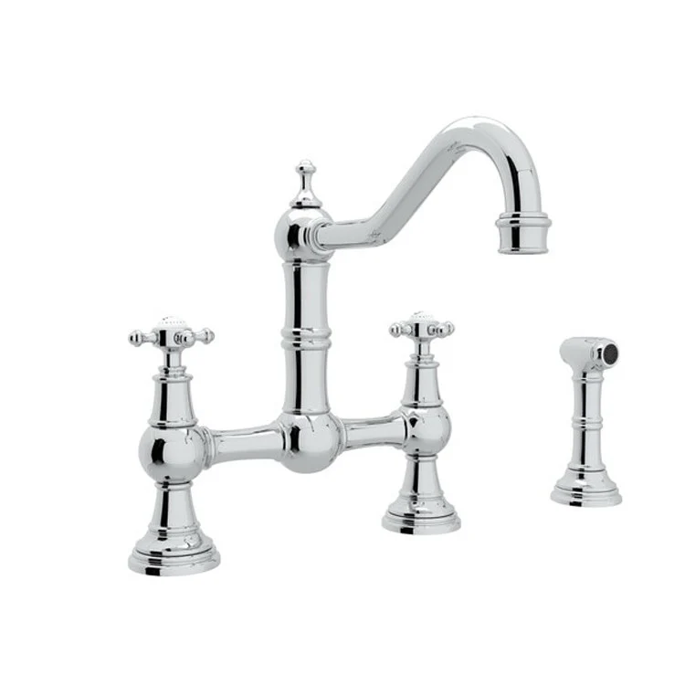 Kitchen Faucet Edwardian 8 Inch Spread 2 Cross Unlacquered Brass Bridge Swivel Spout 1.8 Gallons per Minute - Frankwebs