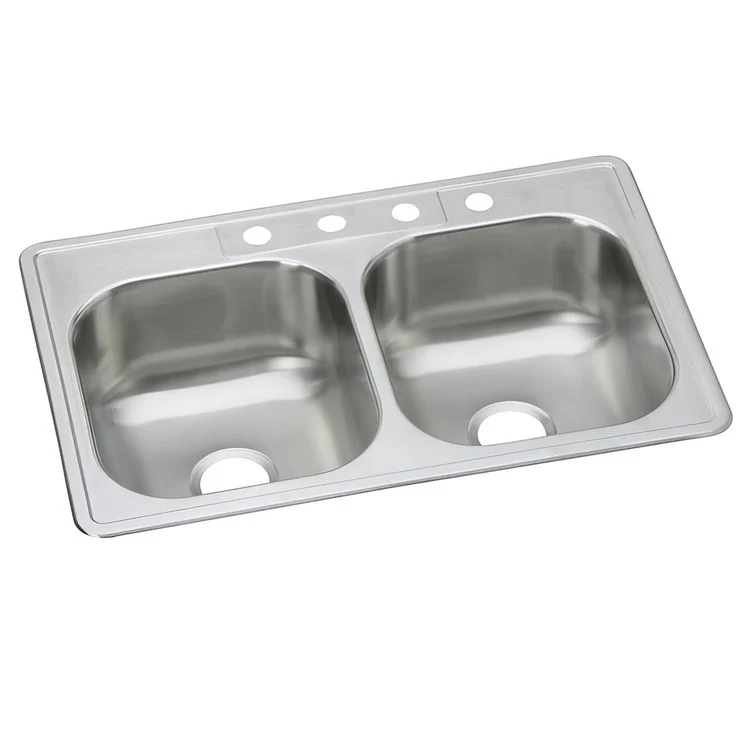 Kitchen Sink Dayton 33 x 22 Inch Double Bowl Equal 4 Hole Elite Satin Drop-In Drain Location Center Multiple of 40 Bottom Only Pads - Frankwebs