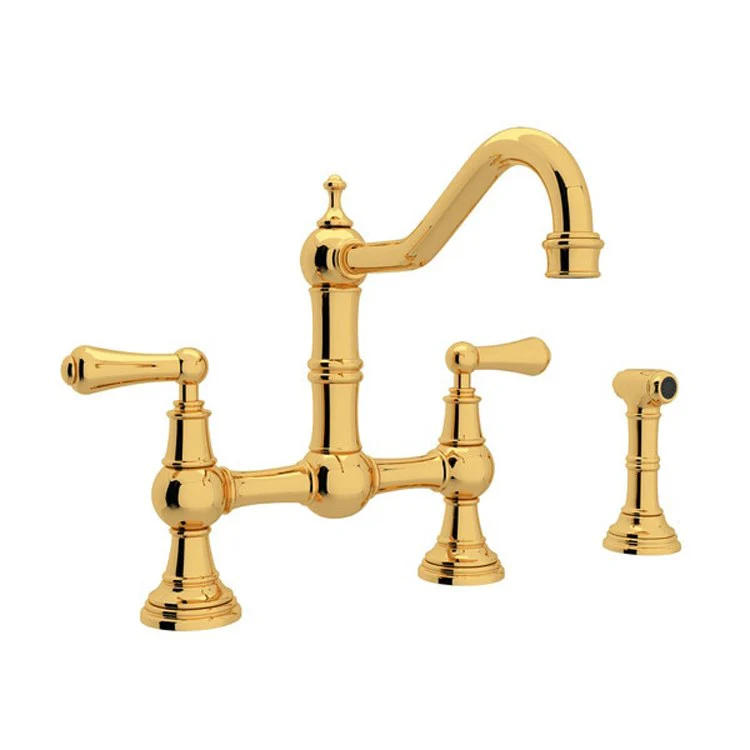 Kitchen Faucet Edwardian 8 Inch Spread 2 Lever English Gold Bridge Swivel Spout 1.8 Gallons per Minute - Frankwebs