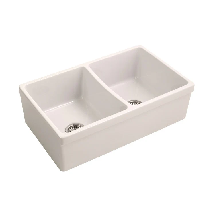 Kitchen Sink 32-3/4L x 19-3/4W Inch Double Bowl Lettie Farmer Bisque Rectangle - Frankwebs