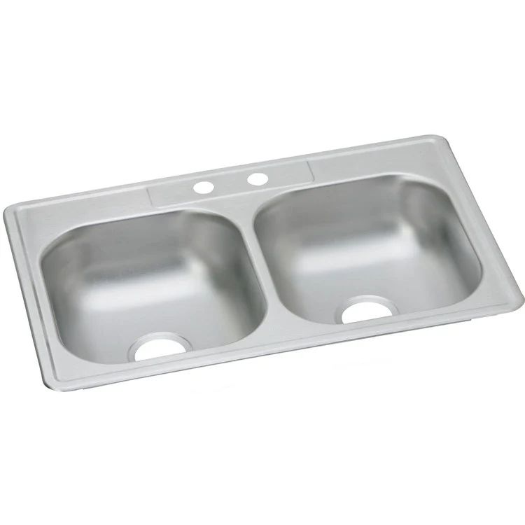 Kitchen Sink Dayton 33 x 21.25 Inch Double Bowl Equal 2 Hole ADA Satin Top Mount Rectangle Drain Location Center Depth 6-4/7 Inch Bottom Only Spray - Frankwebs
