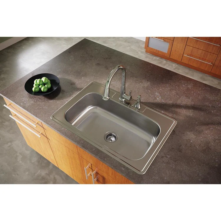 Kitchen Sink Dayton 33 x 22 Inch Single Bowl Equal 2 Hole Elite Satin Drop-In Drain Location Center 8 Inch Multiple of 40 Bottom Only Pads - Frankwebs