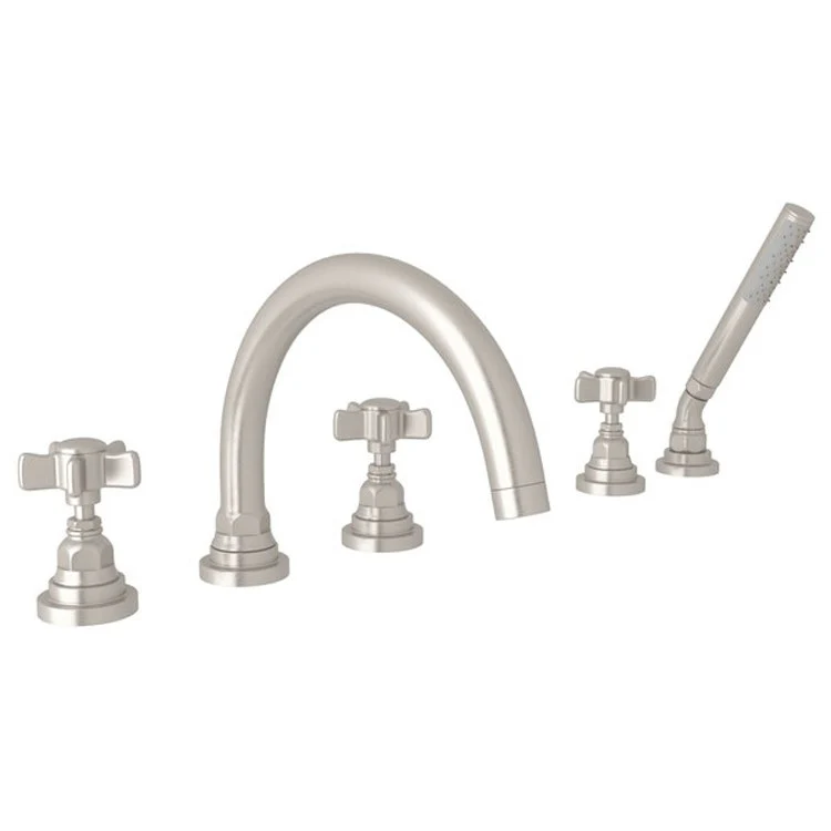 Tub Filler San Giovanni Deck Mount with Handshower 3 5 Spoke Cross Handle Satin Nickel - Frankwebs