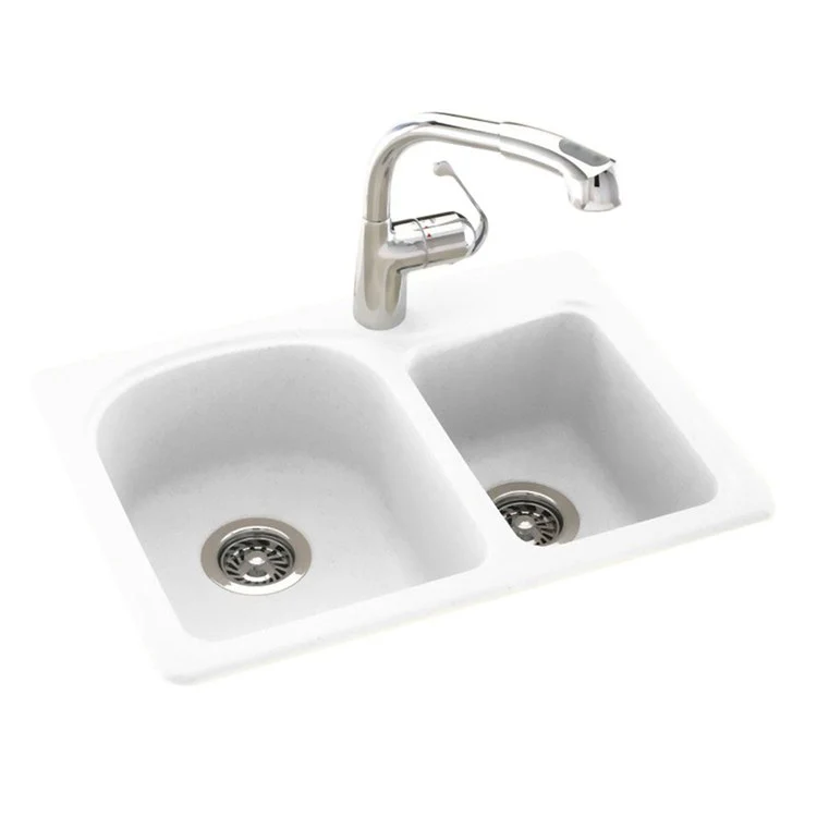 Kitchen Sink 25 x 18 x 7 Inch Double Bowl Space Saver 1 Hole Tahiti White - Frankwebs