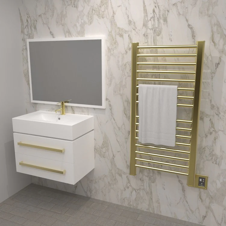Towel Warmer Sirio 16 Round Bars Hardwire 791 British Thermal Unit 24-9/16 x 44-5/8 Inch Satin Brass - Frankwebs