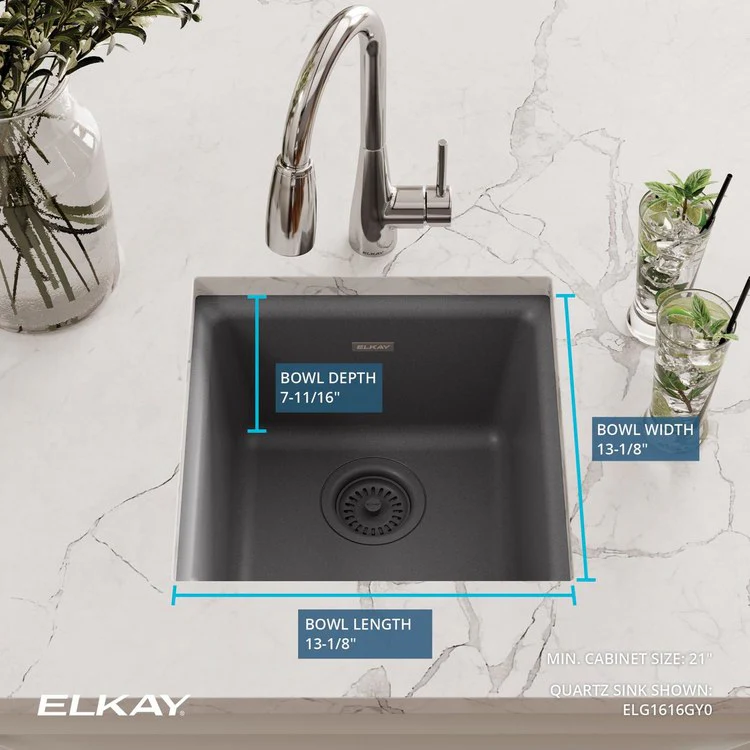 Kitchen Sink Quartz Classic 15.75 x 15.75 Inch Single Bowl Bar Dusk Gray Drop-In Undermount - Frankwebs
