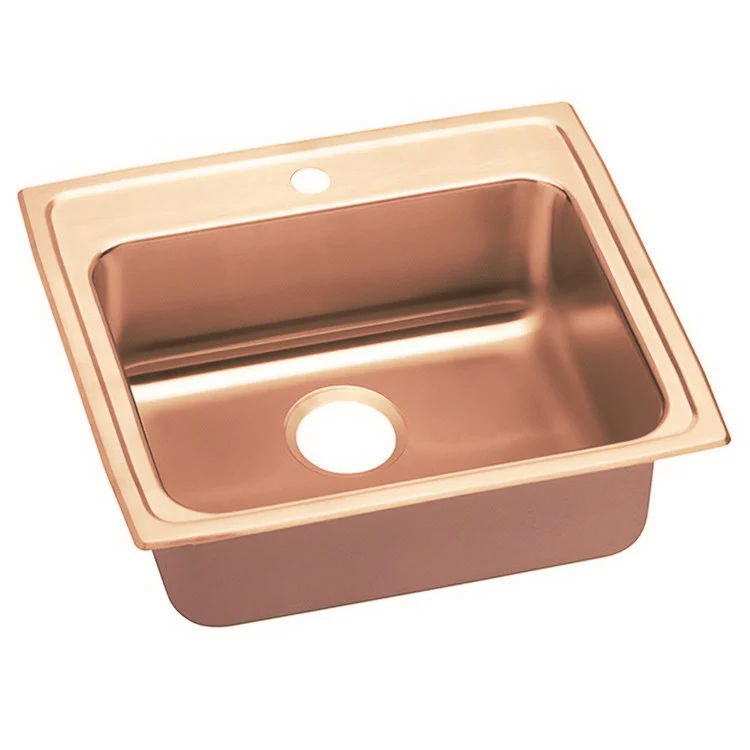 Kitchen Sink 25 x 21.25 Inch Single Bowl 1 Hole ADA Copper Drop-In Rectangle Drain Location Rear Center Depth 5-1/2 Inch Full Spray Sides and Bottom - Frankwebs