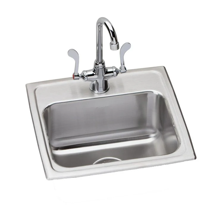 Kitchen Sink Lustertone Classic 17 x 16 Inch Single Bowl Kit with Faucet 1 Hole Lustrous Satin Top Mount Stainless Steel Drain Location Center 1000001269 Template and 64090010 Mounting Hardware LK500GN04T4C Faucet LK500Drain Full Spray Sides and Bott - Frankwebs