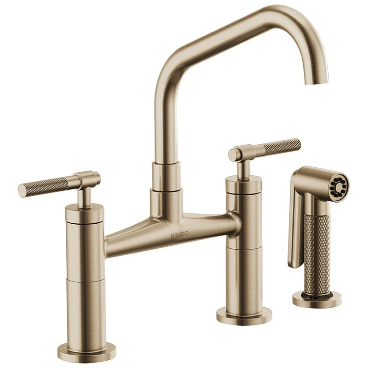 Litze Two Handle Kitchen Bridge Faucet with Angled Spout/Knurled Handle/Side Sprayer - Frankwebs