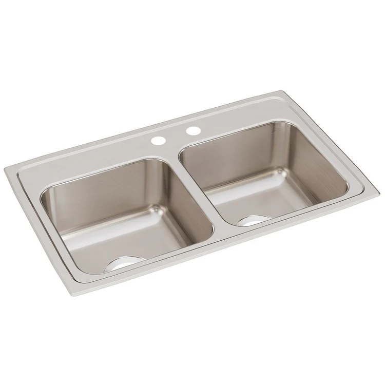 Kitchen Sink Lustertone Classic 29 x 18 Inch Double Bowl Equal MR2 Hole Lustrous Satin Drop-In Stainless Steel Drain Location Center Bottom Only Pads - Frankwebs