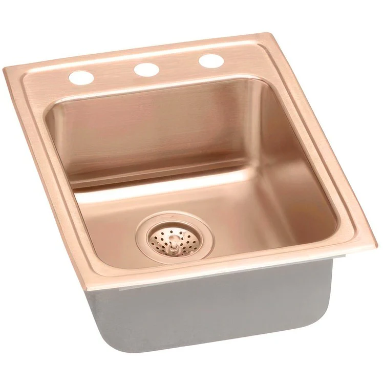 Kitchen Sink 17 x 22 Inch Single Bowl 3 Hole ADA Copper Drop-In Rectangle Drain Location Rear Center Depth 5-1/2 Inch Full Spray Sides and Bottom - Frankwebs