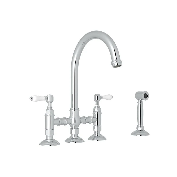 Kitchen Faucet San Julio with Sidespray 2 Porcelain Lever Polished Nickel Column Spout Three Leg Bridge 1.5 Gallons per Minute - Frankwebs