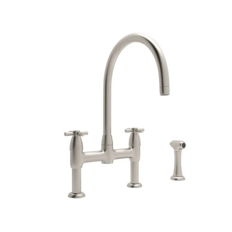 Kitchen Faucet Holborn Contemporary 8 Inch Spread 2 Cross CEC Satin Nickel Swivel C-Spout 3 Hole 1.8 Gallons per Minute - Frankwebs