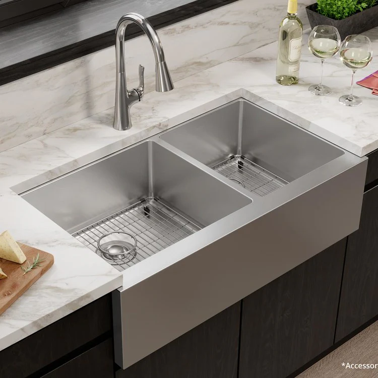 Kitchen Sink Crosstown 36 x 20.25 Inch Double Bowl Tall Polished Satin Farmhouse - Frankwebs