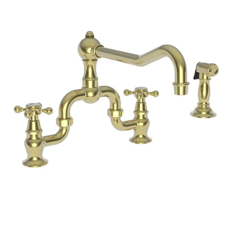 Kitchen Faucet Chesterfield Bridge 8 Inch Spread 2 Cross ADA Antique Brass Sidespray Spout Height 6-1/2 Inch 1.8 Gallons per Minute - Frankwebs