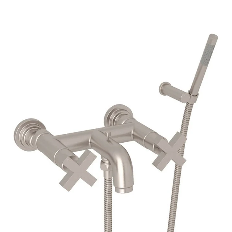 Tub Filler Lombardia Wall Mount with Handshower 2 Cross Satin Nickel - Frankwebs