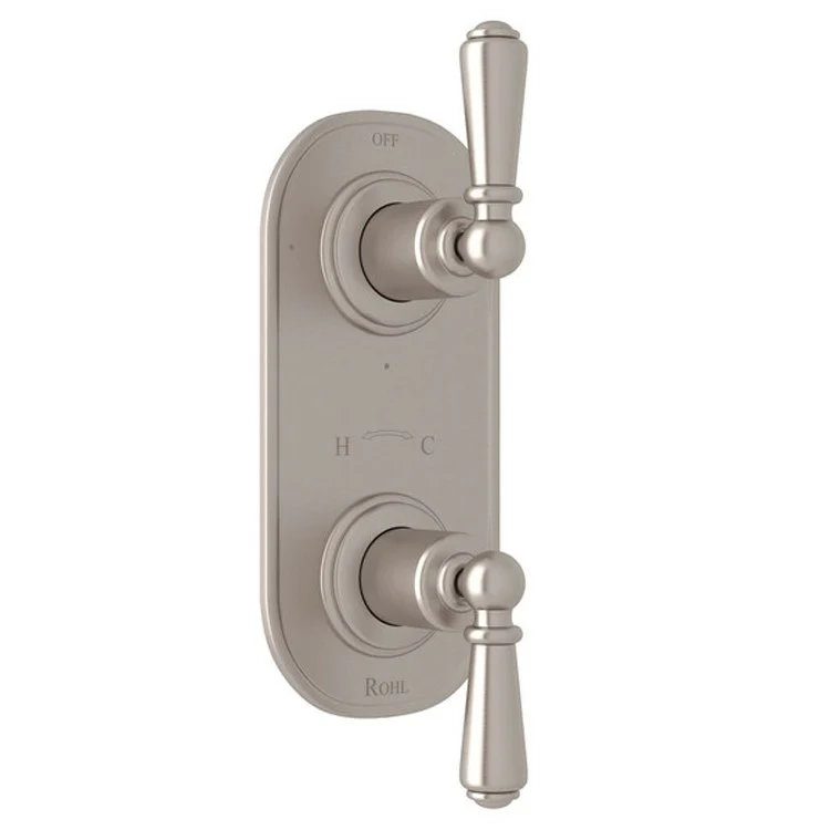 Thermostatic Trim Edwardian 1/2 Inch with Diverter Round Edge 2 Lever Satin Nickel Brass - Frankwebs