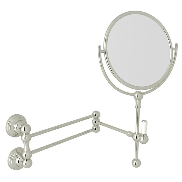 Shaving/Make Up Mirror Edwardian 6-7/8 Inch Polished Nickel Wall Mount Swivel 3X Magnification On One Side Round Brass/Glass - Frankwebs