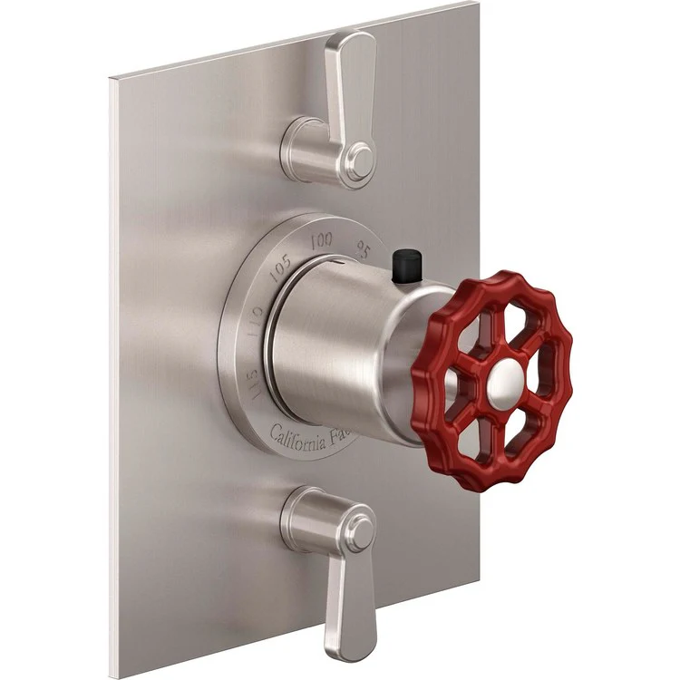 Thermostatic Trim Descanso Works Rectangular Flat StyleTherm with 2 Volume Control 3 Red Wheel/Lever Matte White Brass - Frankwebs