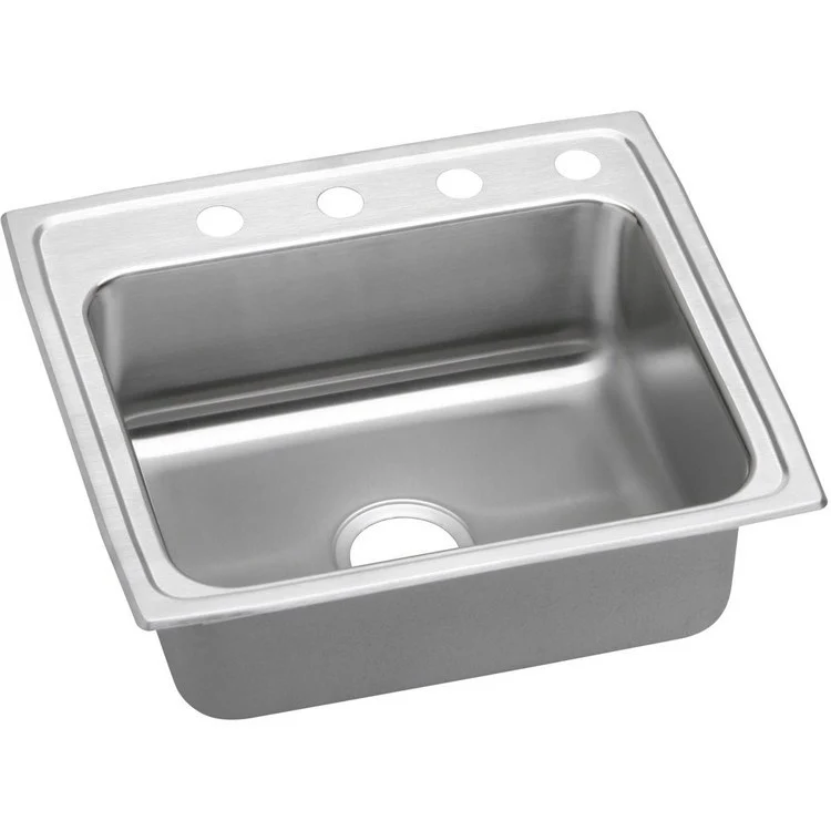 Kitchen Sink Lustertone Classic 25 x 21.25 Inch Single Bowl 4 Hole ADA Lustrous Highlighted Satin Top Mount Rectangle Drain Location Rear Center Depth 5-1/2 Inch Quick Clip Mounting System Full Spray Sides and Bottom - Frankwebs