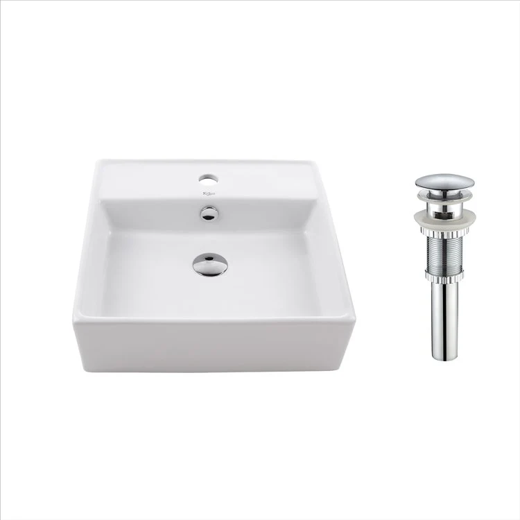 Square Ceramic Bathroom Vessel Sink with Overflow with Pop-Up Drain - Frankwebs