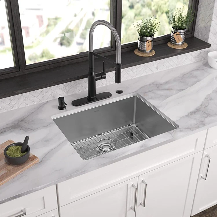 Kitchen Sink Crosstown 25 x 22 Inch Single Bowl 5 Hole Polished Satin Drop-In Undermount - Frankwebs