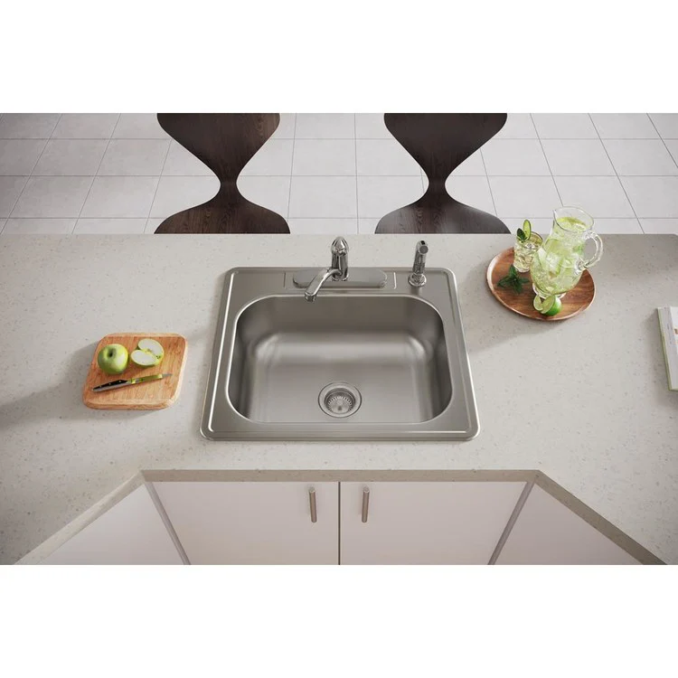 Kitchen Sink Dayton 25 x 22 Inch Single Bowl 4 Hole Elite Satin Drop-In Drain Location Center Bottom Only Pads - Frankwebs