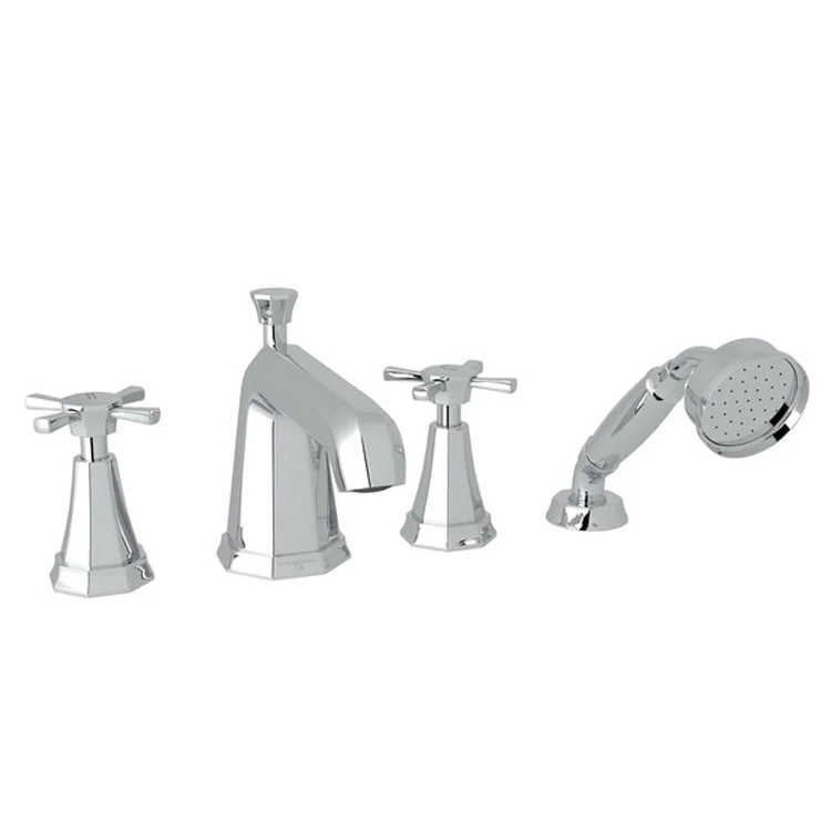 Tub Filler Deco Deck Mount with Handshower 2 Cross Fixed Spout Polished Chrome - Frankwebs