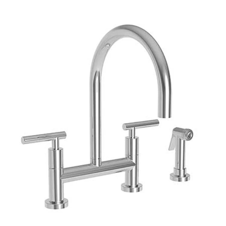 Kitchen Faucet East Linear Bridge 8 Inch Spread 2 Lever ADA Satin Brass PVD Sidespray Spout Height 8-1/3 Inch 1.8 Gallons per Minute - Frankwebs
