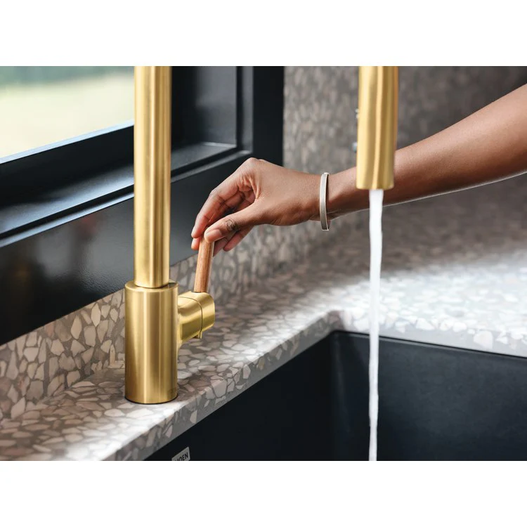 Kitchen Faucet Tenon 1 Lever ADA Brushed Gold High Arc 1 Hole 1.5 Gallons per Minute - Frankwebs