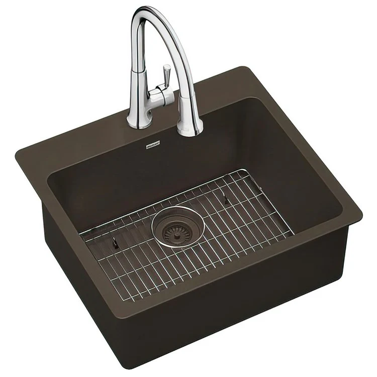 Kitchen Sink Quartz Classic 25 x 22 Inch Single Bowl Sink Kit with Faucet White Drop-In - Frankwebs