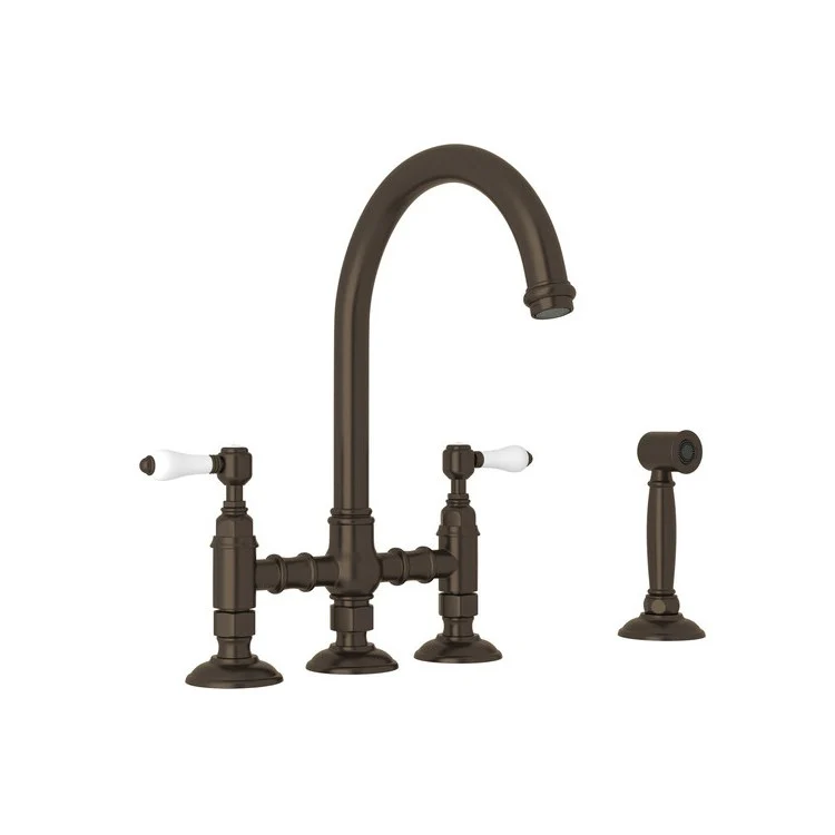Kitchen Faucet San Julio with Sidespray 2 Porcelain Lever Polished Nickel Column Spout Three Leg Bridge 1.5 Gallons per Minute - Frankwebs