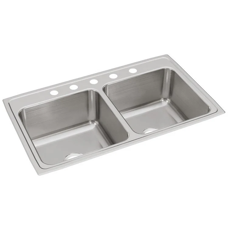 Kitchen Sink Lustertone Classic Gourmet 37 x 22 Inch Double Bowl Equal 5 Hole Lustrous Highlighted Satin Top Mount - Frankwebs
